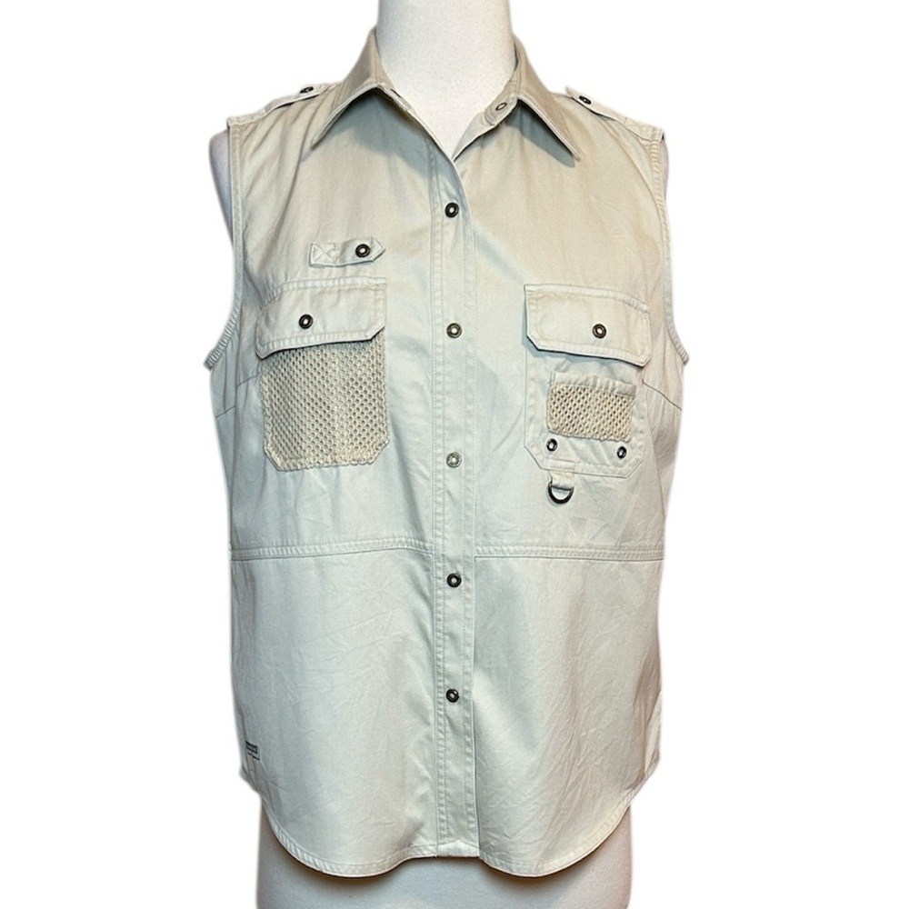 VINTAGE 9Os Y2K LAUREN RALPH LAUREN SAFARI VEST LT KHAKI TAN WOMENS SIZE MEDIUM